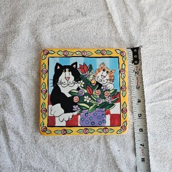Catzilla Whimsical Ceramic Tile Square Trivet Candace Reiter EUC - Picture 1 of 3